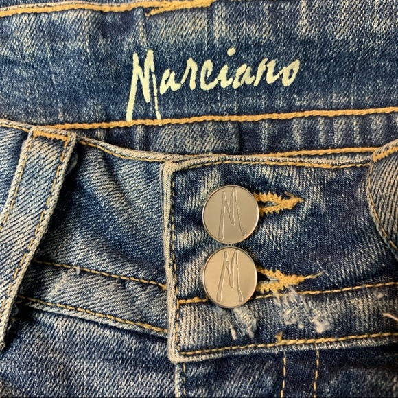 Y2K MARCIANO Indigo BLUE Low Rise FLARE Bell Bottom DISTRESSED Stretch JEANS 25 - Picture 5 of 6